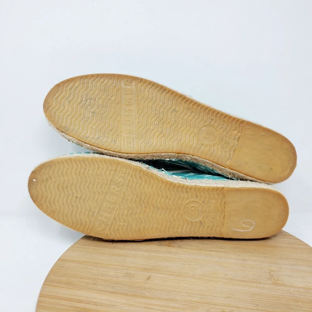 Soludos Espadrilles Womens 8.5 Blue Green Canvas Shoes Southwest Print Turquoise
